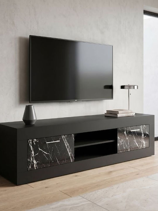 TV-Ständer Davin Schwarz - Schwarz-marmorierter Effekt M180xT40xH47cm