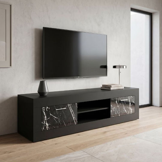 TV Stand Davin Black - Black Marble Effect L180xD40xH47cm