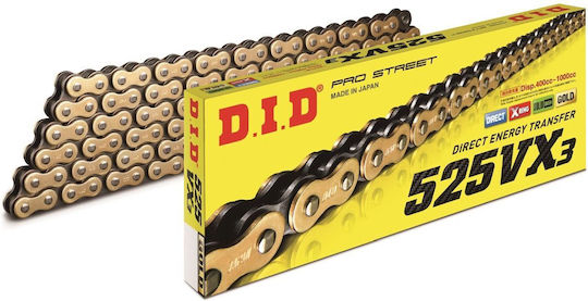 Αλυσίδα Κίνησης Μοτοσυκλέτας Did 525vx3 Gold&black 112 Συνδέσμων Did525vx3g&b112