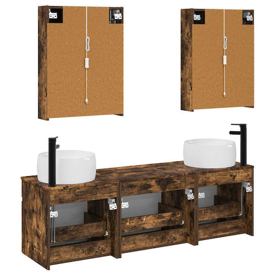 vidaXL Vanity Unit with Washbasin & Mirror with Light M53xD15.5xH70cm Smoked Wood