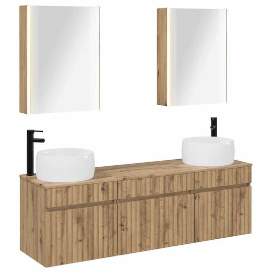 vidaXL Vanity Unit with Washbasin & Mirror with Light M53xW15.5xH70cm Oak