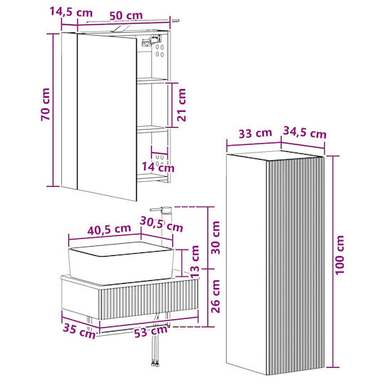 vidaXL Плот Със Смесител Огледало и Стълбче Със Светлина M50xД14.5xВ70cm Сив