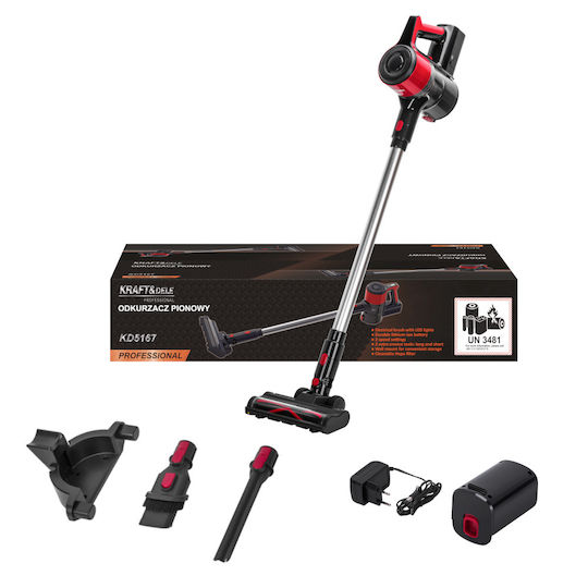 Kraft & Dele KD5167 Επαναφορτιζόμενη Σκούπα 2 σε 1 Stick & Χειρός 25.2V Κόκκινη