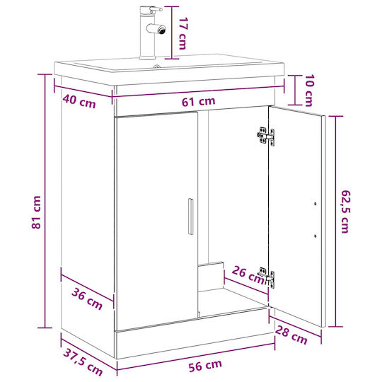 vidaXL Badezimmer Waschtisch-Einheit M61xB40xH84.5cm Schwarze Eiche