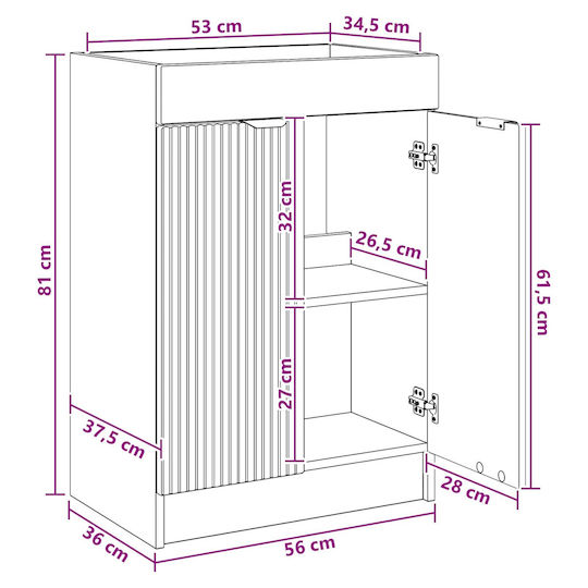 vidaXL Πάγκος χωρίς Νιπτήρα Μ56xΒ37.5xΥ81cm Λευκό