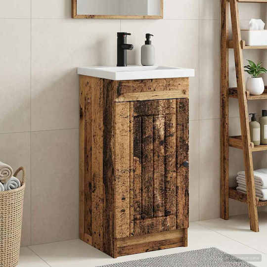 vidaXL Badezimmer Waschtisch-Einheit mit Waschbecken & Spiegel M42xB40xH84.5cm Gebeiztes Holz