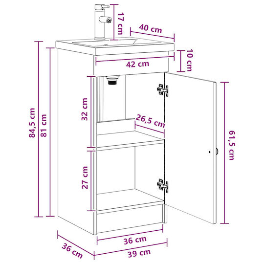 vidaXL Πάγκος με Νιπτήρα & Καθρέπτη Μ42xΒ40xΥ84.5cm Παλαιωμένο Ξύλο