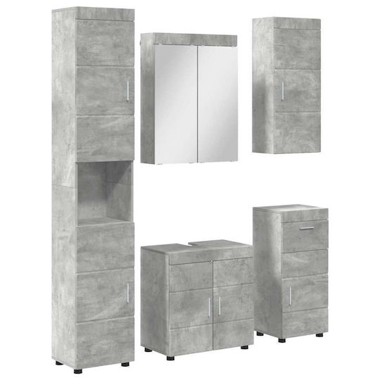 vidaXL Badezimmer Waschtisch-Einheit mit Waschbecken, Spiegel & Spalte M60xB34xH63cm Grau
