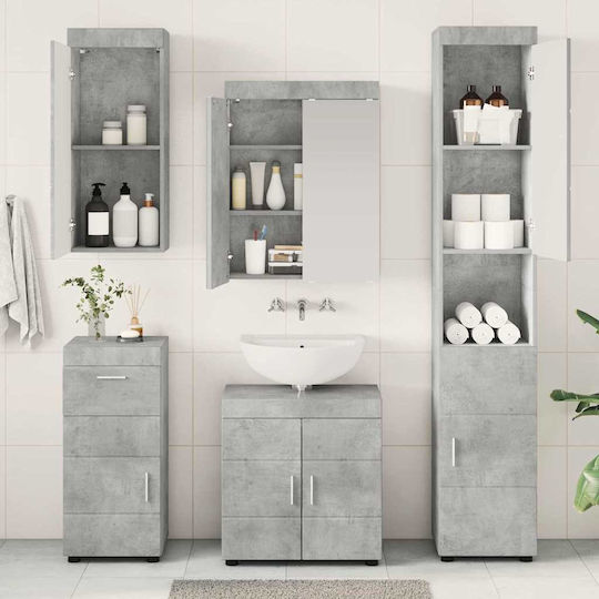 vidaXL Badezimmer Waschtisch-Einheit mit Waschbecken, Spiegel & Spalte M60xB34xH63cm Grau