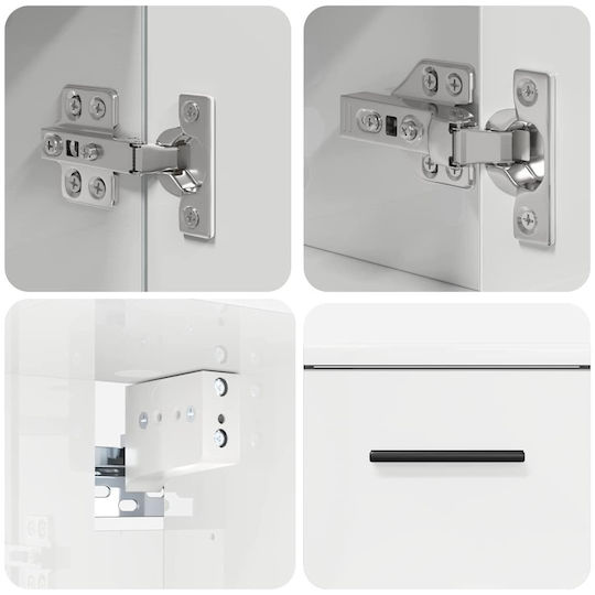 vidaXL Blat cu Lavoar, Oglindă & Coloană cu lumină L76.5xW35xH64cm Glossy White