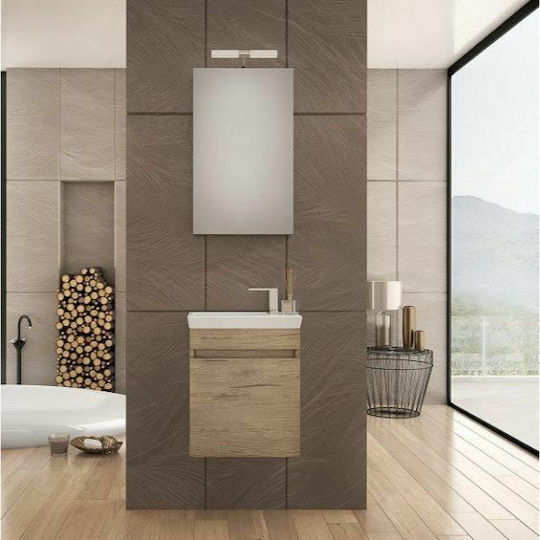 Drop Luxus 45 Countertop with Sink & Mirror with Light L43xW25xH50cm PL Wood