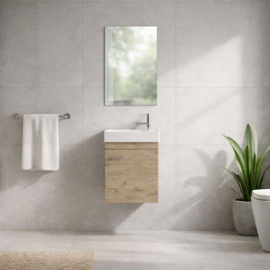 Savvopoulos Emily Badezimmer Waschtisch-Einheiten mit Waschbecken & Spiegel mit Licht Melamina Light Hickory