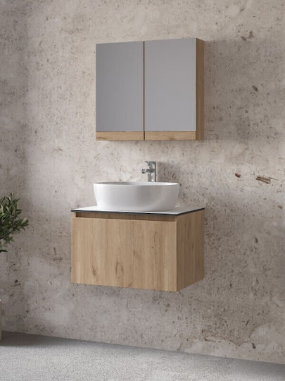 Έπιπλο Royal Sevilla 60 Walnut 61x46x35cm Επικαθήμενο Νιπτήρα Βάση Νιπτήρας Καθρέπτης Ντουλάπι