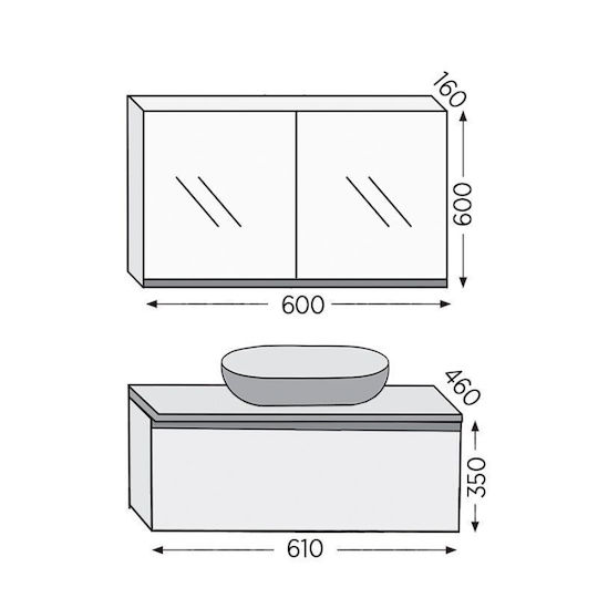 Royal Sevilla 60 White Lacquer 61x46x35cm Countertop Basin Unit Basin Mirror Cabinet