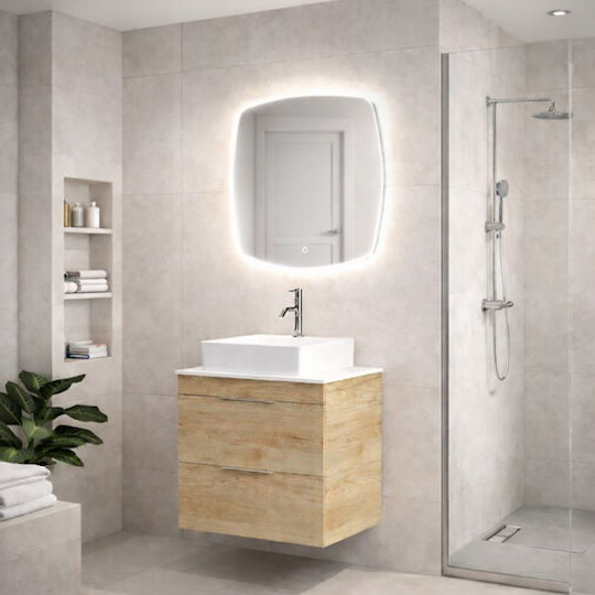 Savvopoulos Badezimmer Waschtisch-Einheit mit Licht Melamin Light Hickory