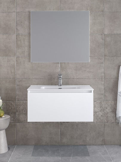Furnibath Waschtisch mit Waschbecken & Spiegel L81xB35xH46cm Weiß