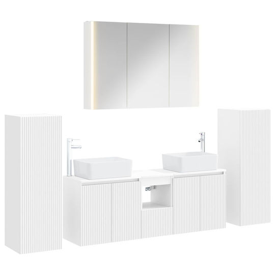 vidaXL Pangă Cu Lavoar Oglindă și Coloană M100xA15.5xÎ70cm Alb