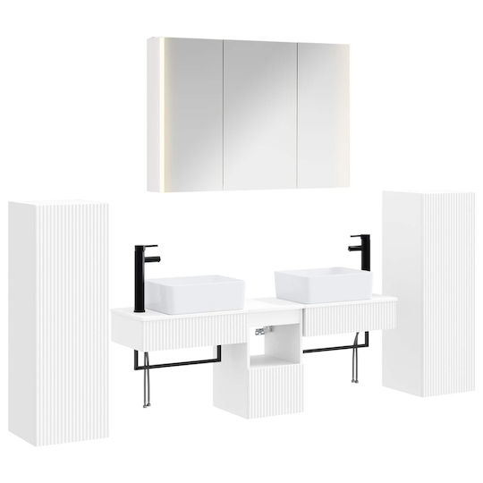 vidaXL Badezimmer Waschtisch-Einheit mit Waschbecken, Spiegel & Spalte M100xB15.5xH70cm Weiß