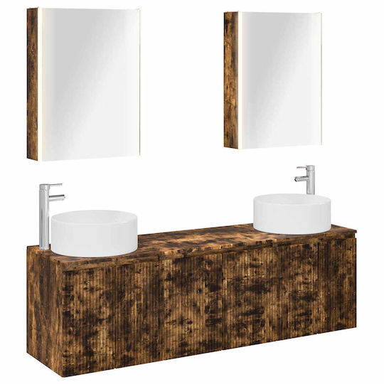 vidaXL Badezimmer Waschtisch-Einheit mit Licht Rauchholz vidaXL Badezimmer Waschtisch-Einheit mit Licht Rauchholz