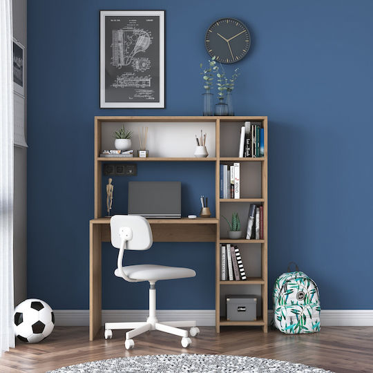 Desk Hake Wooden with Bookcase Oak 113.2x40x141.8cm