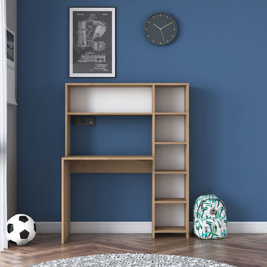 Desk Hake Wooden with Bookcase Oak 113.2x40x141.8cm