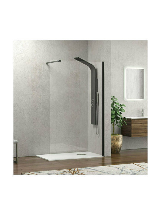 Karag Walkin 1 Фиксирана страна Душ 100x200см Прозрачно стъкло Черно