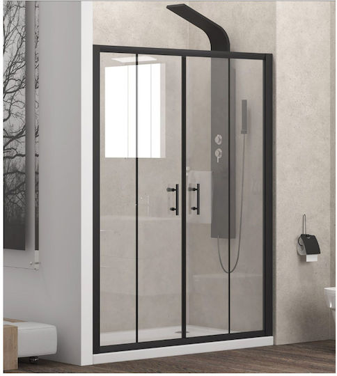Кабина Душ Стена Стена Плъзгащи Врати 150x190 Karag Flora 600 Черна Мат Прозрачно Стъкло