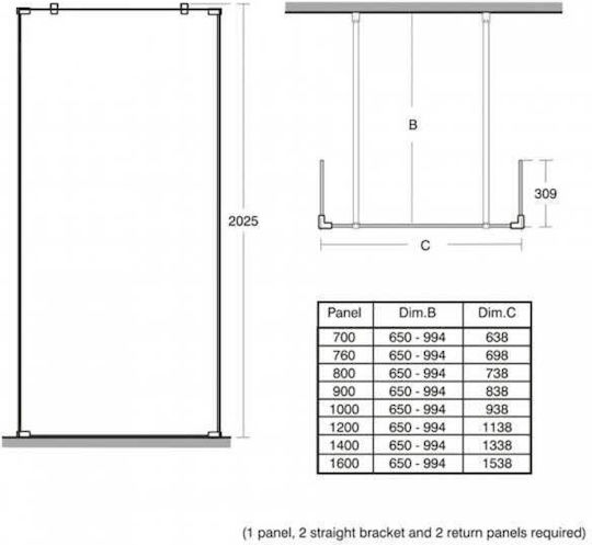 Ideal Standard Synergy Διαχωριστικό Ντουζιέρας 120x202.5cm