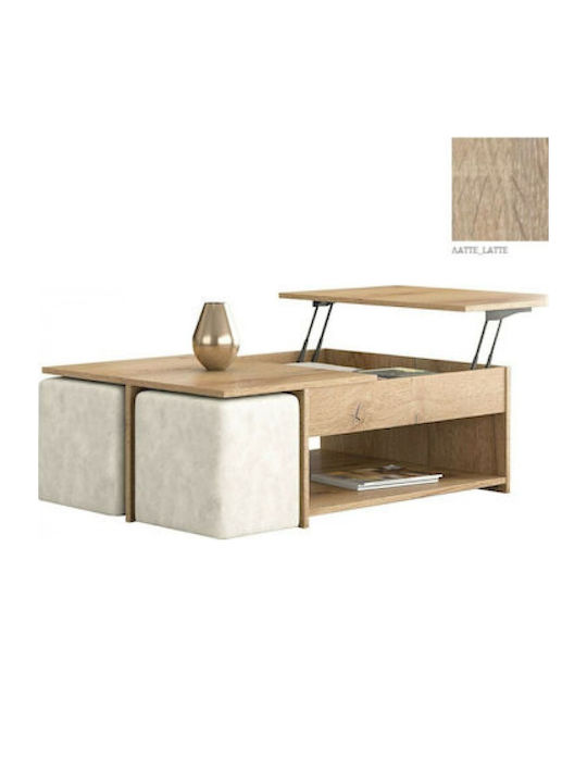 Rectangular Central Coffee Table No6 Wooden with Lifting Mechanism Latte M120xW75xH40cm Savvidis Furniture