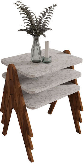 Правоъгълена Помощна маса Reacher Дървена Walnut-Black Marble 3бр Ш40xД30xВ40см.