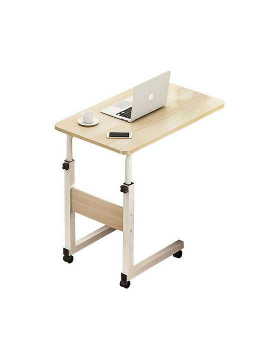 Rectangular Side Table Talf Wooden with Wheels Natural - White L60xW40xH85cm