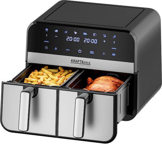 Kraft & Dele Heißluftfritteuse mit Doppeltem Abnehmbaren Behälter 9lt Schwarz KD4180