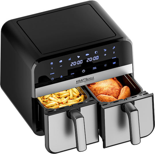 Kraft & Dele Heißluftfritteuse mit Doppeltem Abnehmbaren Behälter 9lt Schwarz KD4180