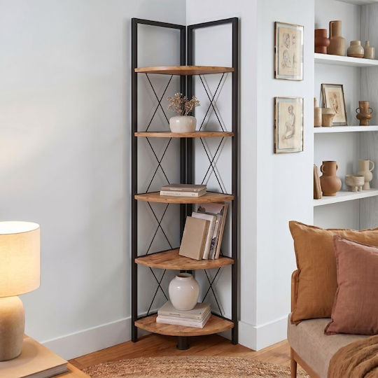 Corner Bookcase Kelsie Black / Pine Oak 33x33x162cm