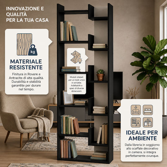 Bibliotecă Oppa Antracit / Alb 60x22x162cm