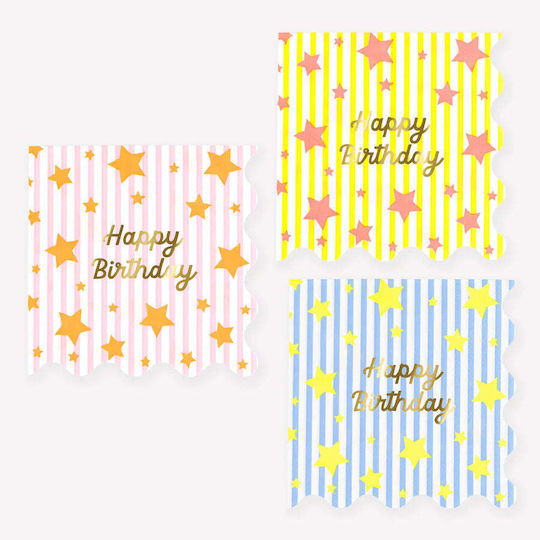 Σετ 16 Χαρτοπετσέτες Παιδικό Πάρτι Bright Star Stripes Happy Birthday 16τμχ