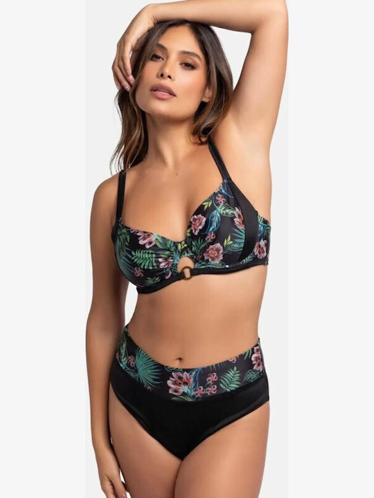 Underwire Bikini Bra with Adjustable Straps Black Floral