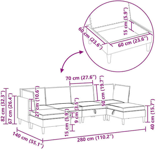 Ecksofa mit Stauraum Weiß 280x140x82cm