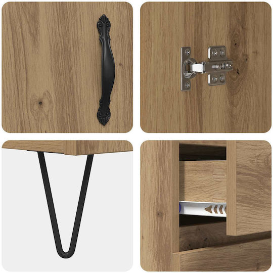 Sideboard aus Holz & Metall mit Schubladen Eiche 69.5x34x90cm