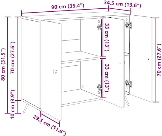 Wooden Sideboard Gray 89x34.5x80cm