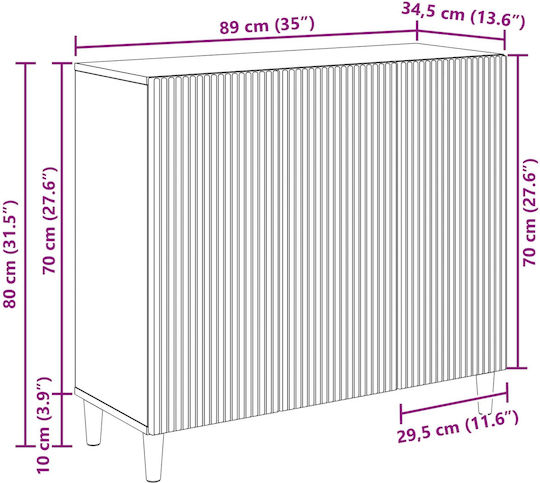 Μπουφές Ξύλινος Λευκό 89x34.5x80cm