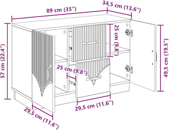 Holzsideboard mit Schubladen Weiß 89x34,5x57cm