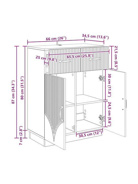 Bufet Din Lemn cu Sertare Alb 66x34.5x87cm