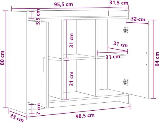 Wooden Sideboard Gray 98.5x33x80cm