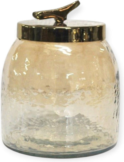 Dekoratives Glas-Honigbonbonglas mit goldenem Metalldeckel 15x15x18 Dekoratives Glas-Honigbonbonglas mit goldenem Metalldeckel 15x15x18