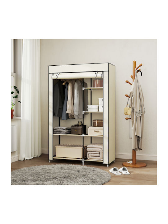 HomCom Fabric Wardrobe with Zipper and Shelves in Beige Color 103x43x162.5cm