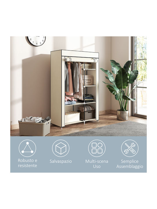 HomCom Fabric Wardrobe with Zipper and Shelves in Beige Color 103x43x162.5cm