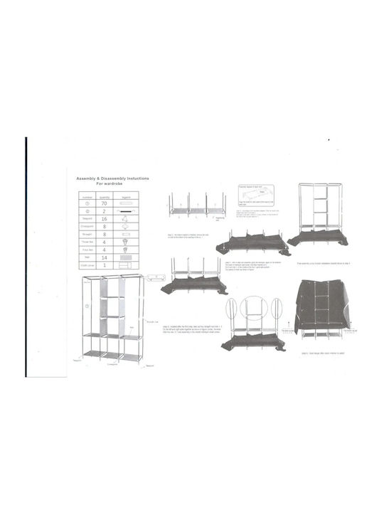 Fabric Wardrobe with Zipper and Shelves in Blue Color 130x45x175cm
