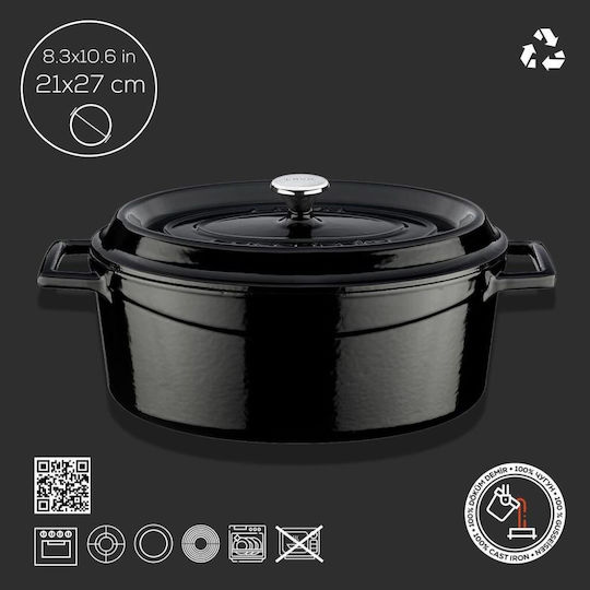 Lava Oală olandeză Ovală Fontă Black 27x21cm 1buc
