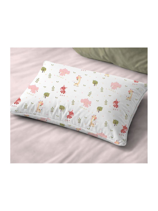 Dimcol Happy Safari 712 Baby Pillowcase Made of 100% Cotton White Pink 45x35cm
